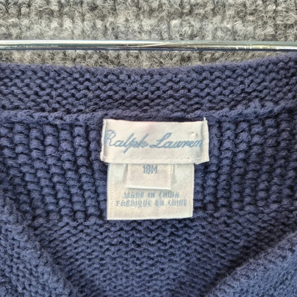 Ralph Lauren Baby Cardigan 18M Navy Blue Cotton Embroidered Pony
